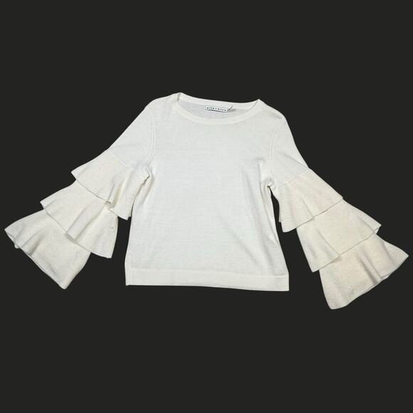 Alice + Olivia Cream Stora Wool Scoop Neck Sweater with Ruffle Bell Sleeves XS - Picture 4 of 8